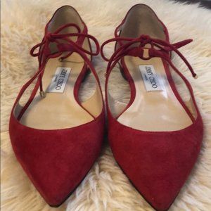 Jimmy Choo Red Leather and Suede Shoes